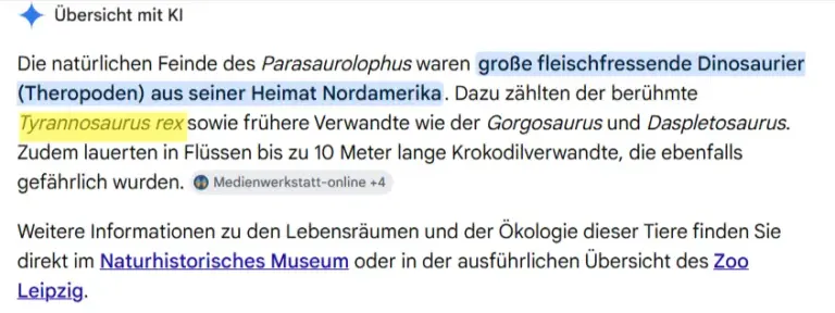 Die Ki von Google hat Unrecht. T-rex war kein Fressfeind von Parasaurolophus